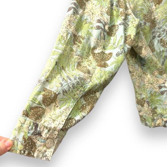 Charter Club 100% Linen Jacket Size 2X Floral Print Mother Of Pearl Buttons - Picture 8 of 10